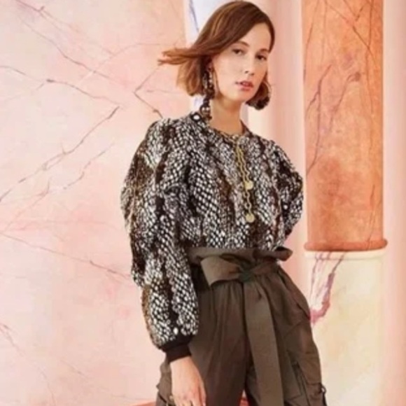 Ulla Johnson Gemma Pullover knit sweater brown Blanc Python Wool puff sleeve S - Picture 6 of 12